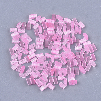 2-Hole Glass Seed Beads, Imitation Cat Eye, Rectangle, Hot Pink, 4.5~5.5x2x2~2.5mm, Hole: 0.5~0.8mm