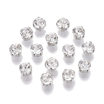 Sew on Rhinestone, Glass Rhinestone, Montee Beads, with Brass Prong Settings, Garments Accessories, Flat Round, Platinum, 4.7x4mm, about 1440pcs/bag