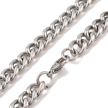 Non-Tarnish 304 Stainless Steel Cuban Link Chain Necklaces, Stainless Steel Color, 24.02 inch(61cm)