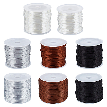 8 Roll 8 Styles Nylon Rattail Satin Cord, Beading String, for Chinese Knotting, Jewelry Making, Mixed Color, 1~2mm, about 10.93 yards(10m)/roll~32.8 yards(30m)/roll, 1 roll/style