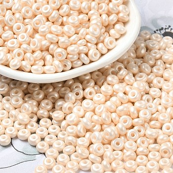 Baking Paint Luster Glass Seed Beads, Donut, PeachPuff, 4x2.5mm, Hole: 1mm, about 689pcs/50g