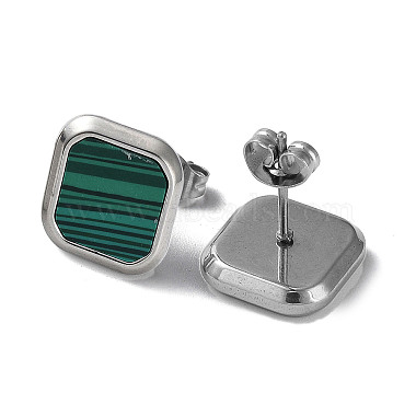 6 Pair 2 Color Square Synthetic Malachite Stud Earrings(EJEW-A024-02)-4