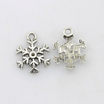 Tibetan Style Alloy Charms, Lead Free and Cadmium Free, Antique Silver, Snowflake, Christmas, 13mm in diameter, 3mm thick, hole: 2mm(X-QA-400Y)