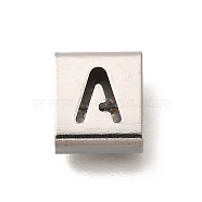 Letter Style 304 Stainless Steel Square Slide Charms, Letter A, 9x8x4mm, Hole: 3.5x8.5mm(STAS-L132-13A)