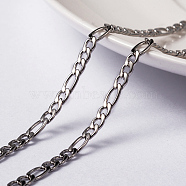 304 Stainless Steel Figaro Chains, Unwelded, with Spool, Stainless Steel Color, 4x3x0.8mm, 6.5x3x0.8mm, about 65.61 Feet(20m)/roll(CHS-L014-05P)