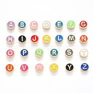 Alloy Enamel Beads, Cadmium Free & Lead Free, Alphabet, Letter A~Z, Light Gold, Mixed Color, 8x4mm, Hole: 1.5mm, 26pcs/set(ENAM-YW0001-23-RS)