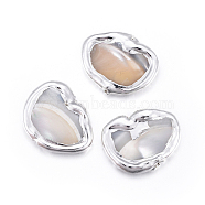 Shell Beads, with Brass Findings, Nuggets, Silver Color Plated, 17~19x19~23x3~5mm, Hole: 0.7mm(BSHE-F008-06S)