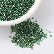 MIYUKI Delica Beads, Cylinder, Japanese Seed Beads, 11/0, (DB0605) Dyed Silver Lined Emerald, 1.3x1.6mm, Hole: 0.8mm, about 20000pcs/bag, 100g/bag(SEED-J020-DB0605)