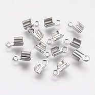 304 Stainless Steel Folding Crimp Ends, Fold Over Crimp Cord Ends, Stainless Steel Color, 9x4x3mm, Hole: 2mm(STAS-K166-12P)
