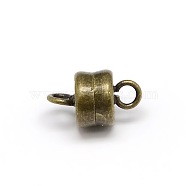 Column Brass Magnetic Clasps with Loops, Lead Free & Nickel Free & Cadmium Free, Antique Bronze, 11x6mm, Hole: 2mm(KK-M064-AB-NR)