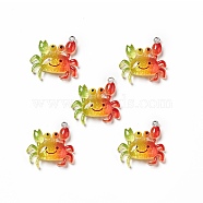Ocean Theme Transparent Resin Pendants, with Glitter Powder and Platinum Tone Iron Loops, Sea Animal Charm, Colorful, Crab Pattern, 28x28.5x8mm, Hole: 2mm(RESI-E024-05P-07)