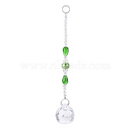 Faceted Crystal Glass Ball Chandelier Suncatchers Prisms, with Alloy Beads, Green, 190mm(AJEW-G025-A06)