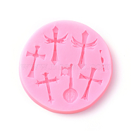 Food Grade Silicone Molds, Fondant Molds, For DIY Cake Decoration, Chocolate, Candy, UV Resin & Epoxy Resin Jewelry Making, Resin Casting Molds, For UV Resin & Epoxy Resin Jewelry Making, Flat Round with Cross, Pink, 94x10mm(DIY-E011-03)