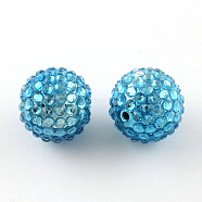 Transparent Resin Rhinestone Graduated Beads, with Acrylic Round Beads Inside, Light Sky Blue, 14mm, Hole: 2~2.5mm(RESI-S314-12x14-02)