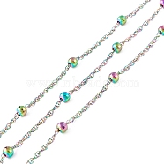 304 Stainless Steel Satellite Chains, Unwelded, with Spool, Rainbow Color, Beads: 4mm, Link: 3x1x1mm, about 32.81 Feet(10m)/roll(STAS-M295-04M)