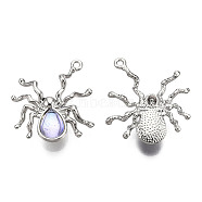 Halloween Rack Plating Alloy Pendants, Spider Charm, with Lilac Resin Beads, Cadmium Free & Lead Free, Platinum, 30x27x5.8mm, Hole: 1.6mm(PALLOY-F286-06P)