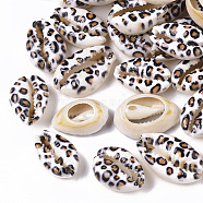 Printed Natural Cowrie Shell Beads, No Hole/Undrilled, with Leopard Print Pattern, White, 18~21x12~15x7mm(X-SSHEL-R047-01-B02)
