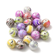 Acrylic Beads, Round with Stripe, Mixed Color, 11.5x11mm, Hole: 2mm, 168pcs/500g(OACR-B020-02)