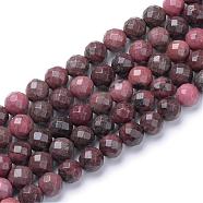 Natural Rhodonite Bead Strands, Faceted Round, 10mm, Hole: 1mm, about 40pcs/strand, 15.7 inch(G-R411-07-10mm)