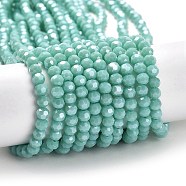 Electroplate Opaque Glass Beads Strands, Faceted(32 Facets), Pearl Luster Plated, Round, Medium Aquamarine, 4mm, Hole: 0.7mm, about 87~93pcs/strand, 32~33cm(EGLA-A035-P4mm-A14)