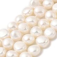 Natural Cultured Freshwater Pearl Beads Strands, Two Sides Polished, Cornsilk, 9~10mm, Hole: 0.5mm, about 20pcs/strand, 6.69''(17cm)(PEAR-A006-10E)