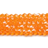 Transparent Electroplate Glass Beads Strands, Pearl Luster Plated, Faceted, Bicone, Orange, 3x2.5mm, Hole: 0.7mm, about 162~185pcs/strand, 12.76~14.61 inch(32.4~37.1cm)(GLAA-F029-2mm-C23)