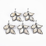 Leaf Shape Natural White Shell Brooch Pin, Alloy Lapel Pin for Backpack Clothing, Lead Free & Cadmium Free, Antique Silver, Beige, 44~47x36~37x10mm, Hole: 6x4mm, Pin: 0.7mm(G-N333-011B-RS)
