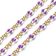 Enamel Oval Link Chains, with Real 18K Gold Plated Brass Findings, Soldered, with Spool, Dark Orchid, 4x7x1mm(CHC-K014-10G-05)