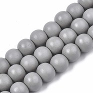 Painted Natural Wood Beads Strands, Round, Silver, 10x8~9mm, Hole: 2~3mm, about 41~42pcs/strand, 13.98 inch~14.61 inch(35.5~37.1cm)(WOOD-S053-54M)
