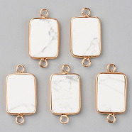 Natural Howlite Links, with Light Gold Plated Edge Brass Loops, Rectangle, 28.5x15x3.5mm, Hole: 2mm(G-R464-002H)