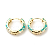 Flower Enamel Hoop Earrings, Gold Plated Brass Hinged Earrings for Women, Turquoise, 20x22x5mm, Pin: 0.9mm(EJEW-G290-03G-E)