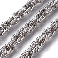 304 Stainless Steel Rope Chains, Unwelded, Stainless Steel Color, 10~10.5x8x2mm(CHS-P007-06P)