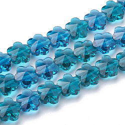 Transparent Glass Beads, Faceted, Plum Blossom, Dodger Blue, 13x13.5x8.5mm, Hole: 1mm(GLAA-Q066-14mm-C17)