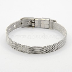 Tarnish Resistant Fashionable Unisex 304 Stainless Steel Watch Band Wristband Bracelets, with Watch Band Clasps, Stainless Steel Color, 8-1/4 inch(210mm), 10x1.4mm(X-BJEW-F065A-01)