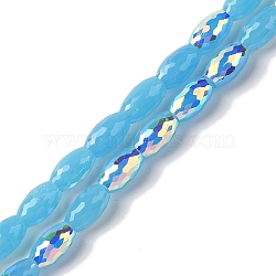AB Color Plated Electroplate Beads Strands, Imitation Jade, Faceted, Oval, Sky Blue, 10x6mm, Hole: 1.2mm, about 60pcs/strand, 24.02''(61cm)(EGLA-H104-04C)