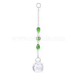 Faceted Crystal Glass Ball Chandelier Suncatchers Prisms, with Alloy Beads, Green, 190mm(AJEW-G025-A06)