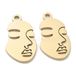 Ion Plating(IP) 304 Stainless Steel Pendants, Manual Polishing, Abstract Face, Golden, 24x13x1mm, Hole: 2mm(STAS-P276-01B-G)