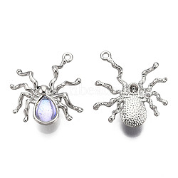 Halloween Rack Plating Alloy Pendants, Spider Charm, with Lilac Resin Beads, Cadmium Free & Lead Free, Platinum, 30x27x5.8mm, Hole: 1.6mm(PALLOY-F286-06P)