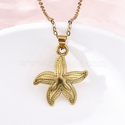 Starfish 304 Stainless Steel Pendant Necklaces, Ion Plating(IP), Real 18K Gold Plated, 18.11 inch(46cm)(NJEW-M096-21G)