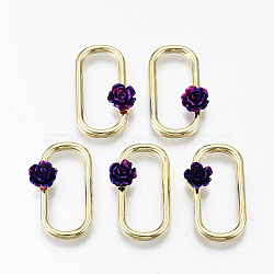 Rack Plating Open Back Bezel, For DIY UV Resin, Epoxy Resin, Pressed Flower Jewelry, with Resin, Cadmium Free & Nickel Free & Lead Free, Oval with 3D Purple Flower, Light Gold, 24x14x5mm(PALLOY-N155-49-NR)
