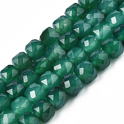 Natural Green Onyx Agate Beads Strands, Faceted, Dyed & Heated, Faceted, Cube, Dark Green, 5x5.5x5.5mm, Hole: 1mm, about 61~62pcs/strand, 12.20 inch~12.40 inch(31~31.5cm)(X-G-S359-375B)