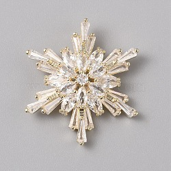 1-Hole Brass Micro Pave Clear Cubic Zirconia Shank Buttons, Snowflake, Golden, 29x25x8.5mm, Hole: 1.6mm(BUTT-WH0036-04G)