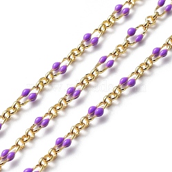 Enamel Oval Link Chains, with Real 18K Gold Plated Brass Findings, Soldered, with Spool, Dark Orchid, 4x7x1mm(CHC-K014-10G-05)