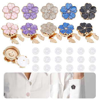 Flower Alloy Enamel Cufflinks, with Rhinestone and Plastic Buttons, Mixed Color, 18.5x18.5x8mm