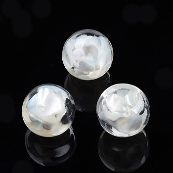 Transparent Acrylic Cabochons, with Shell, Round, White, 12x11mm