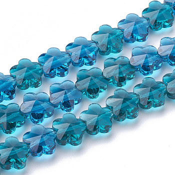 Transparent Glass Beads, Faceted, Plum Blossom, Dodger Blue, 13x13.5x8.5mm, Hole: 1mm