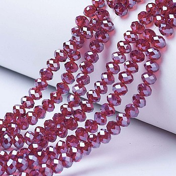 Electroplate Glass Beads Strands, Pearl Luster Plated, Faceted, Rondelle, Medium Violet Red, 8x6mm, Hole: 1mm, about 65~72pcs/strand, 15.7~16.1 inch(40~41cm)