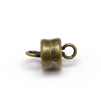 Column Brass Magnetic Clasps with Loops, Lead Free & Nickel Free & Cadmium Free, Antique Bronze, 11x6mm, Hole: 2mm
