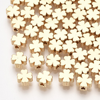 Brass Beads, Clover, Real 18K Gold Plated, 5x5x3mm, Hole: 1mm