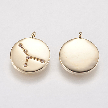 Brass Pendants, with Cubic Zirconia, Real 18K Gold Plated, Twelve Constellations, Cancer, 13x11x2.5mm, Hole: 1mm